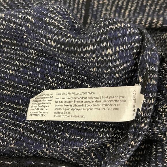 EILEEN FISHER Linen Blend Cardigan Sweater Drape Front Blue & Black Knit Size XS - Picture 10 of 13